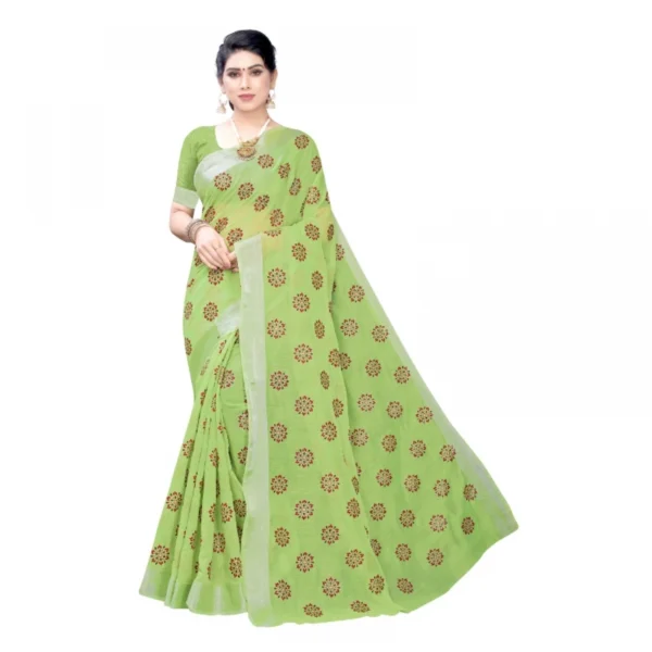 Women's Linen Blend Digital Print Saree With Blouse (Green, 5-6 Mtrs)