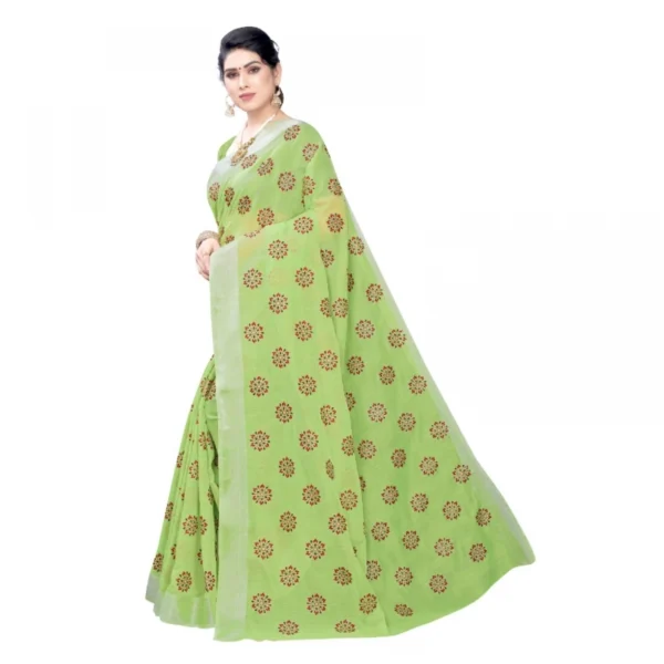 Women's Linen Blend Digital Print Saree With Blouse (Green, 5-6 Mtrs)