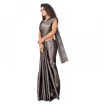 Women's Satin Plain Saree With Blouse (Dark Grey, 5-6 Mtrs)