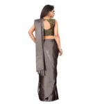 Women's Satin Plain Saree With Blouse (Dark Grey, 5-6 Mtrs)