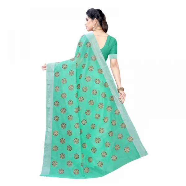 Women's Linen Blend Digital Print Saree With Blouse (Rama, 5-6 Mtrs)