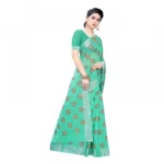 Women's Linen Blend Digital Print Saree With Blouse (Rama, 5-6 Mtrs)