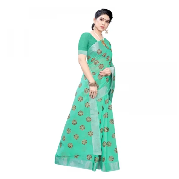 Women's Linen Blend Digital Print Saree With Blouse (Rama, 5-6 Mtrs)