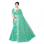 Women's Linen Blend Digital Print Saree With Blouse (Rama, 5-6 Mtrs)