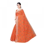 Women's Linen Blend Digital Print Saree With Blouse (Orange, 5-6 Mtrs)