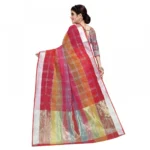 Women's Kota Doria Cotton Self Design Saree With Blouse (Red, 5-6 Mtrs)