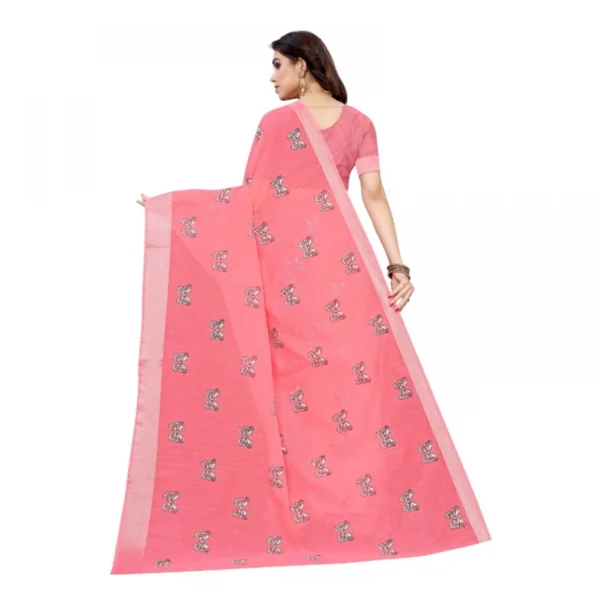 Women's Linen Blend Digital Print Saree With Blouse (Peach, 5-6 Mtrs)