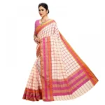 Women's Kota Doria Cotton Bordered Saree With Blouse (Beige, 5-6 Mtrs)