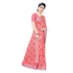 Women's Linen Blend Digital Print Saree With Blouse (Peach, 5-6 Mtrs)