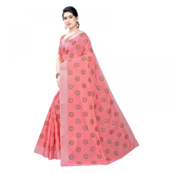 Women's Linen Blend Digital Print Saree With Blouse (Peach, 5-6 Mtrs)
