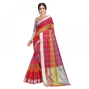 Women's Kota Doria Cotton Self Design Saree With Blouse (Red, 5-6 Mtrs)