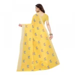 Women's Linen Blend Digital Print Saree With Blouse (Yellow, 5-6 Mtrs)
