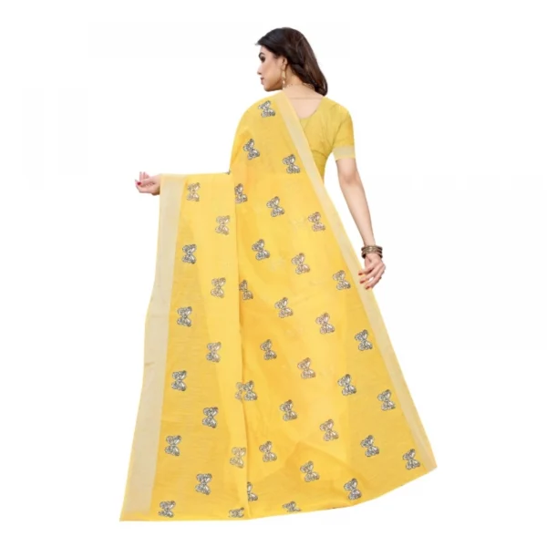 Women's Linen Blend Digital Print Saree With Blouse (Yellow, 5-6 Mtrs)