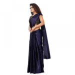 Women's Satin Plain Saree With Blouse (Navy Blue, 5-6 Mtrs)
