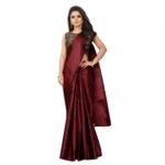 Women's Satin Plain Saree With Blouse (Maroon, 5-6 Mtrs)