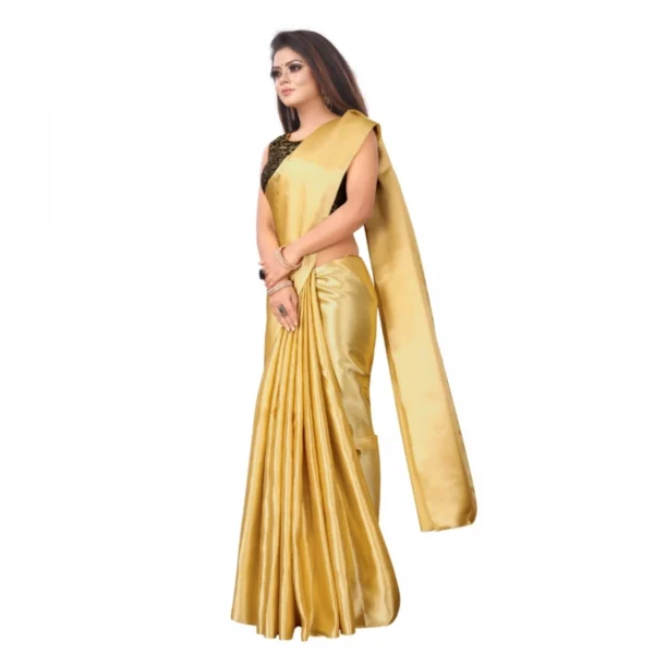 Women's Satin Plain Saree With Blouse (Gold, 5-6 Mtrs)