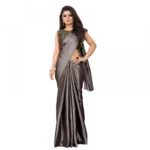 Women's Satin Plain Saree With Blouse (Dark Grey, 5-6 Mtrs)