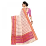 Women's Kota Doria Cotton Bordered Saree With Blouse (Beige, 5-6 Mtrs)