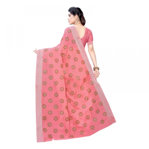 Women's Linen Blend Digital Print Saree With Blouse (Peach, 5-6 Mtrs)