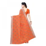 Women's Linen Blend Digital Print Saree With Blouse (Orange, 5-6 Mtrs)