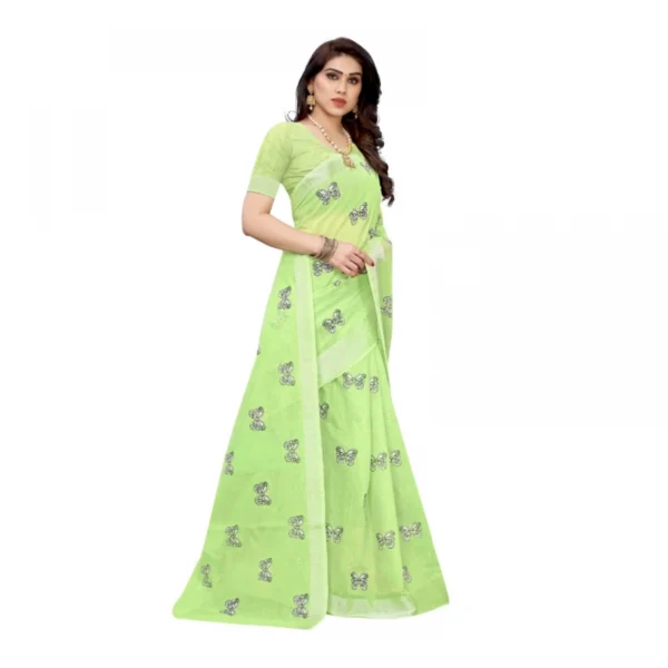 Women's Linen Blend Digital Print Saree With Blouse (Pista, 5-6 Mtrs)