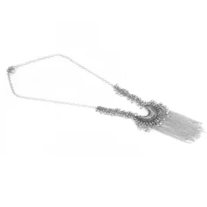 Women's Designer High Quality Oxidized Silver Afgani Necklace Set (Color: Silver)