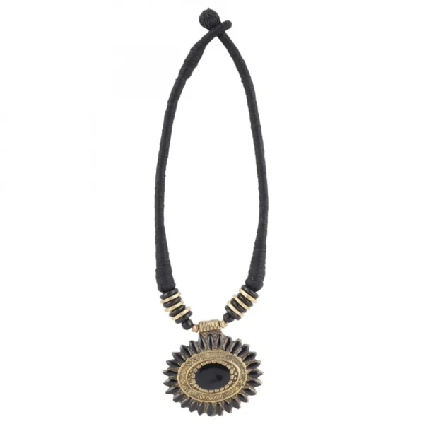 Women's Black Thread Oxidized Pendant Fashion Necklace Set (Color: Black)