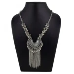 Women's Designer High Quality Oxidized Silver Afgani Necklace Set (Color: Silver)