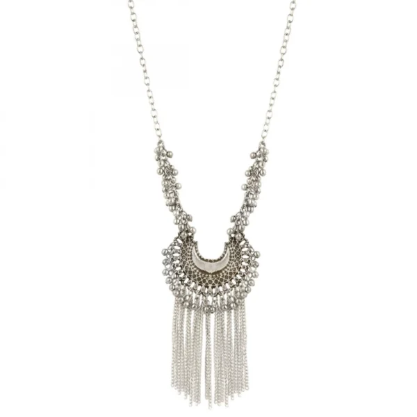 Women's Designer High Quality Oxidized Silver Afgani Necklace Set (Color: Silver)