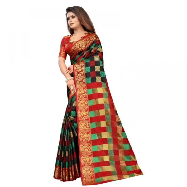 Women's Jacquard Saree With Blouse (Black, 5-6 Mtrs)