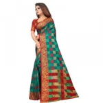 Women's Jacquard Saree With Blouse (Dark Green, 5-6 Mtrs)