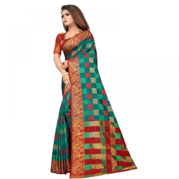 Women's Jacquard Saree With Blouse (Dark Green, 5-6 Mtrs)