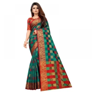 Women's Jacquard Saree With Blouse (Dark Green, 5-6 Mtrs)