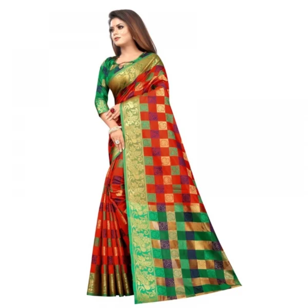 Women's Jacquard Saree With Blouse (Orange, 5-6 Mtrs)