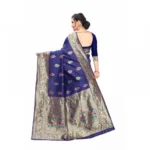 Women's Jacquard Saree With Blouse (Dark Blue, 5-6 Mtrs)