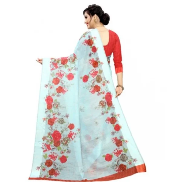 Women's Cotton Silk Saree With Blouse (Sky Blue, 5-6 Mtrs)