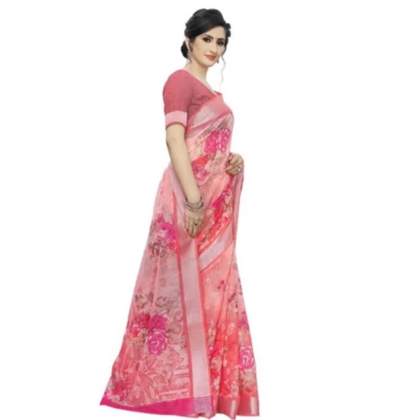 Women's Cotton Silk Saree With Blouse (Pink, 5-6 Mtrs)
