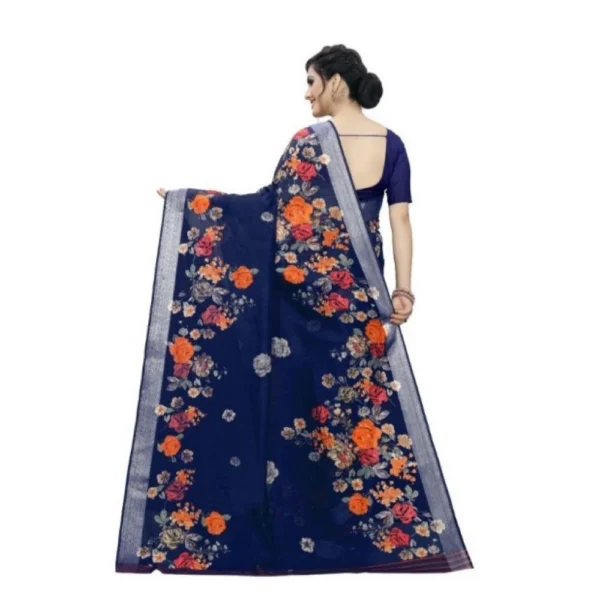 Women's Cotton Silk Saree With Blouse (Dark Blue, 5-6 Mtrs)
