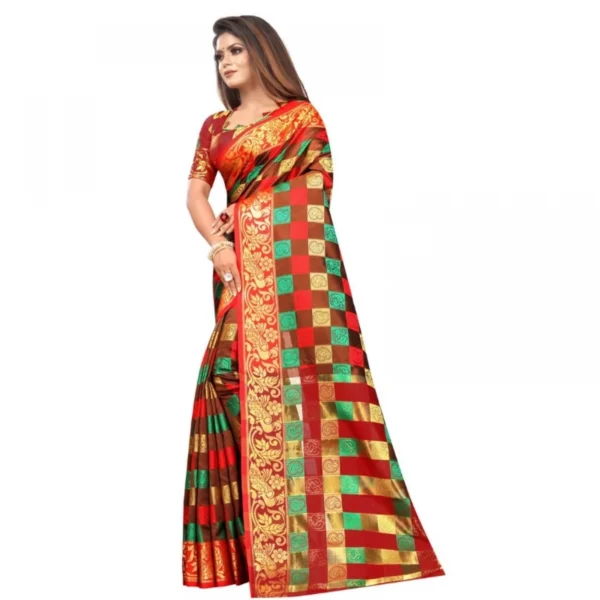 Women's Jacquard Saree With Blouse (Brown, 5-6 Mtrs)