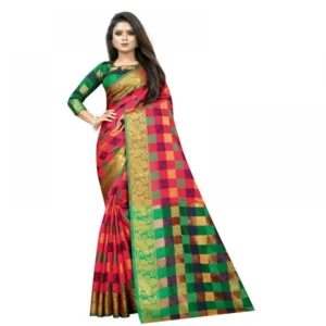 Women's Jacquard Saree With Blouse (Dark Pink, 5-6 Mtrs)