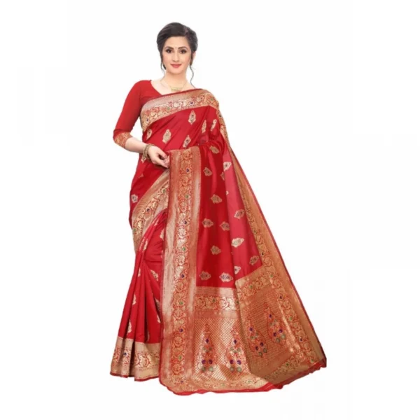Women's Jacquard Saree With Blouse (Red, 5-6 Mtrs)