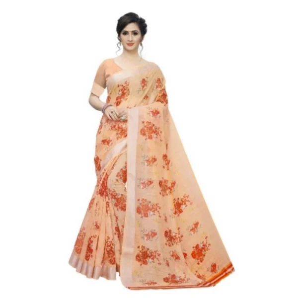 Women's Cotton Silk Saree With Blouse (Orange, 5-6 Mtrs)
