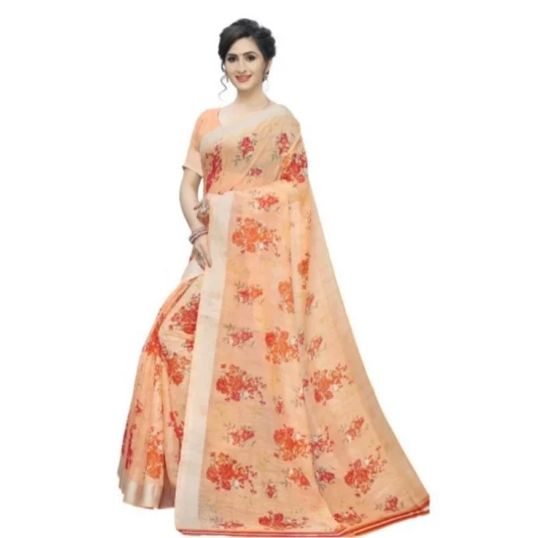 Women's Cotton Silk Saree With Blouse (Orange, 5-6 Mtrs)