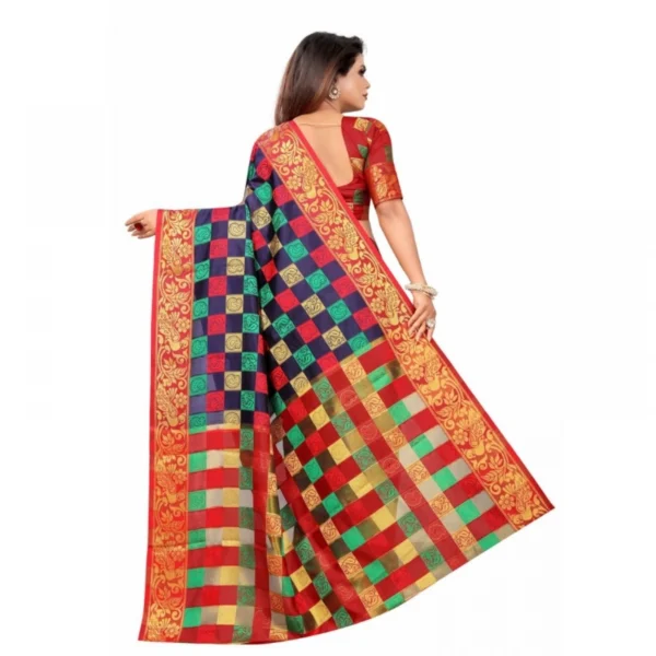 Women's Jacquard Saree With Blouse (Blue, 5-6 Mtrs)