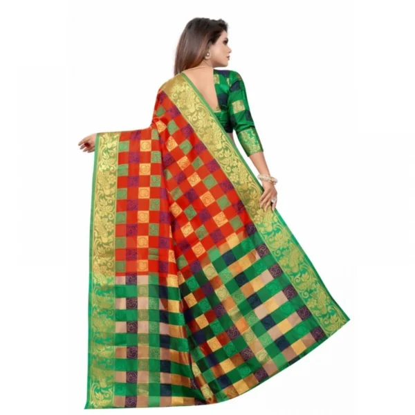 Women's Jacquard Saree With Blouse (Orange, 5-6 Mtrs)