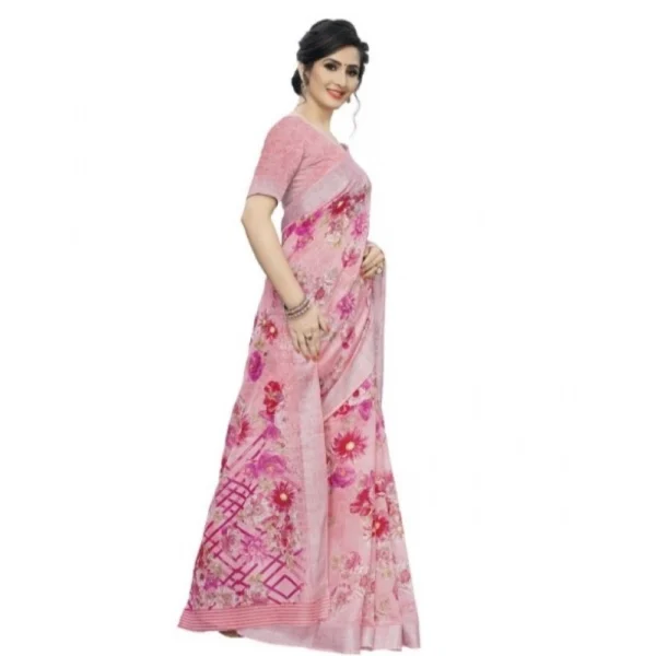 Women's Cotton Silk Saree With Blouse (Pink, 5-6 Mtrs)