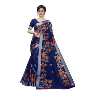 Women's Cotton Silk Saree With Blouse (Dark Blue, 5-6 Mtrs)