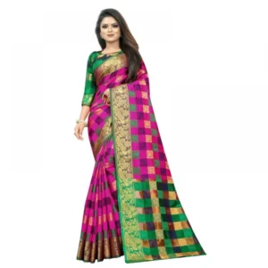 Women's Jacquard Saree With Blouse (Pink, 5-6 Mtrs)