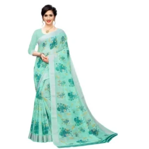 Women's Cotton Silk Saree With Blouse (Sea Green, 5-6 Mtrs)