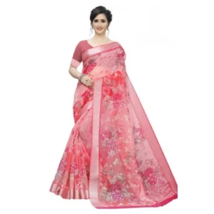 Women's Cotton Silk Saree With Blouse (Pink, 5-6 Mtrs)